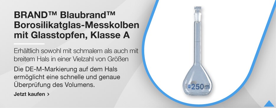 BRAND&trade; Blaubrand&trade; Borosilikatglas-Messkolben mit Glasstopfen, Klasse A